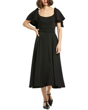 Mac Duggal Crepe Ruffle Sleeve Midi Dress With Belt Women's
