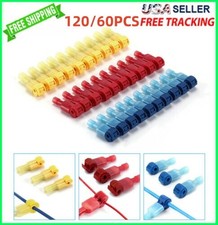 60-120pcs T-Taps Terminal Insulated 22-10 AWG Wire Connectors Quick Splice Kits