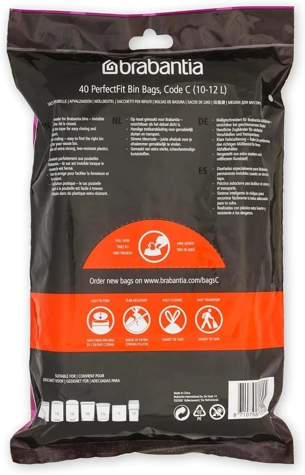 Brabantia Perfectfit Bin Liners (Size C/10-12 Litre) 40 Bags White - Code C - Image 2 of 4