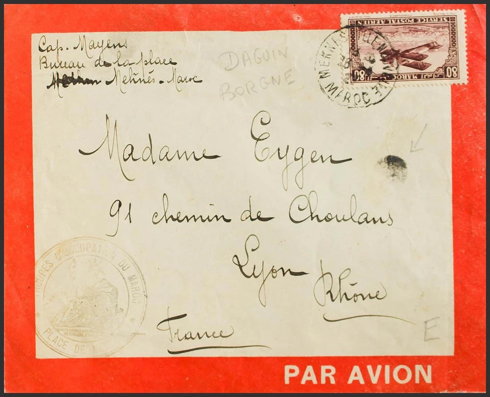 Marruecos Francés. Aéreo. SOBRE Yvert 6. 1927. 80 cts castaño lila. Correo Aére - Imagen 1 de 1
