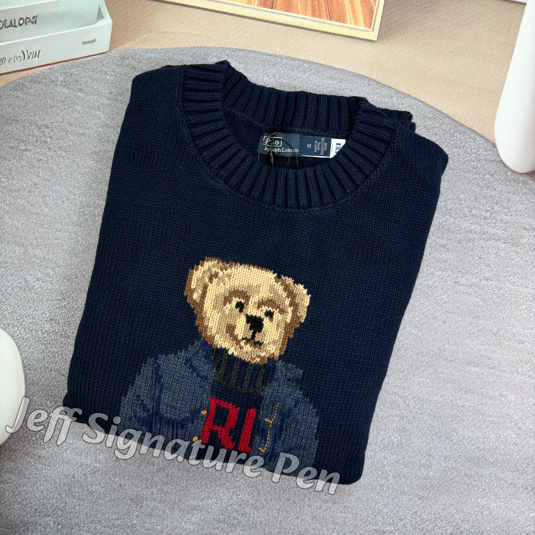 POLO RALPH LAUREN Polo Navy Bear Sweater Trendy Fancy Women Extra Large NWT