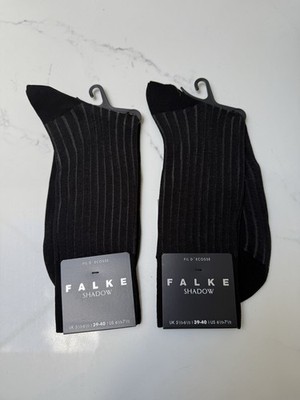 2 X Pairs FALKE Shadow Men Socks UK 7-8 / EU 41-42 Ribbed Grey/white RRP £60