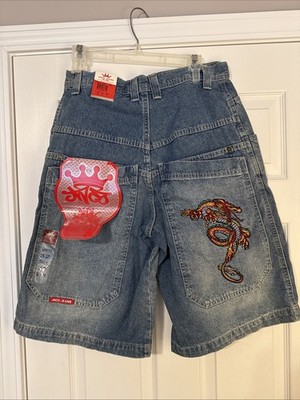 Vintage JNCO Embroidered Dragon Jean Shorts Mens 32 Baggy Grail Y2K New Skater