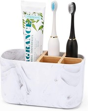 Marble Bathroom Organizer by GFWARE - 5 Slots Toothpaste Holder Toothbrush
