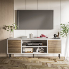 65 Inch Modern TV Stand,White&Walnut Wood Entertainment Center with Storage Draw
