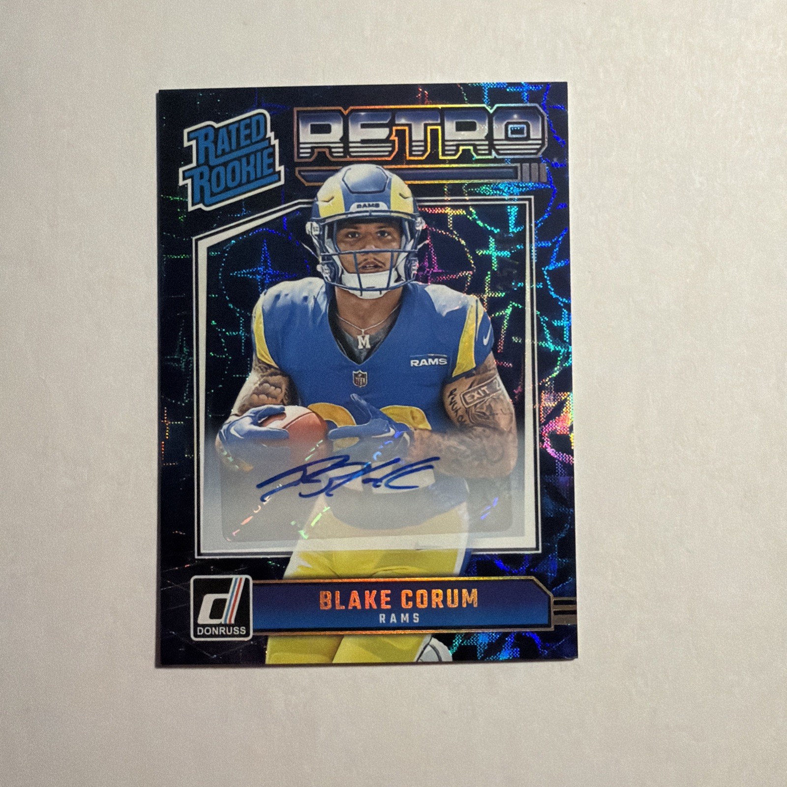 2024 Donruss Blake Corum Rated Rookie Retro Scope Auto #25/99 Rams