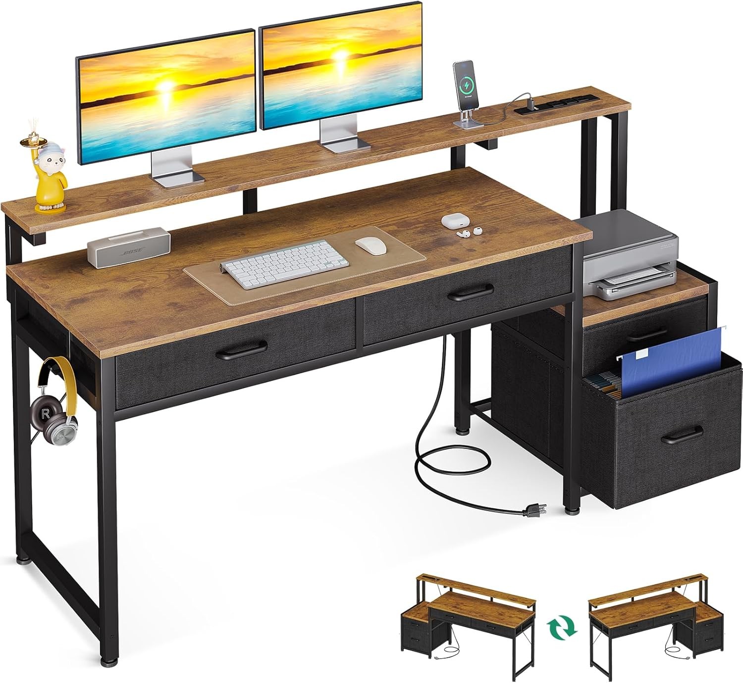 AODK Computer Desk with 4 Drawers, 48 Inch Office Desk with Power Outlet, Home