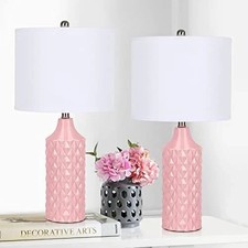 Ceramic Table Lamps Set of 2 Modern Bedside Lamp 25" Nightstand 25 inch Pink