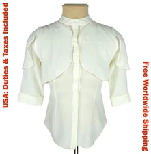Alexander McQueen Womens Cream Silk 1/2 Sleeve Blouse Top Size M