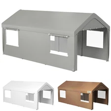 Outsunny 10' x 20' Carport Canopy, Heavy Duty w/ 4 Windows, 2 Doors