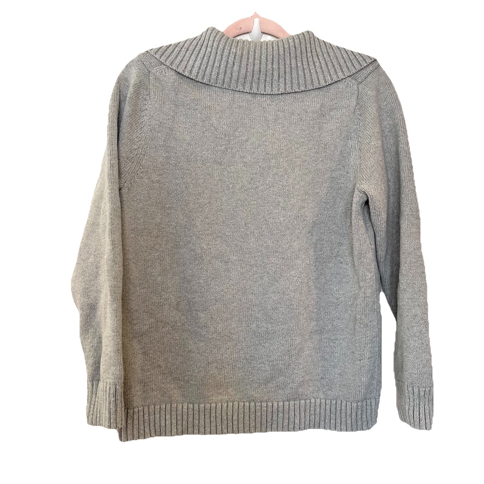 LL BEAN Women's Large Gray Solid Button Front Col… - image 2