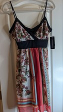 NWT VTG Y2K Rampage Junior’s 13 Mixed Print Empire Waist Tie Back Babydoll Dress