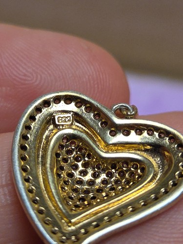 925 Sterling Gold Platte Faux Diamanten Herz Anhänger * SIEHE BILDER - Bild 4 von 7