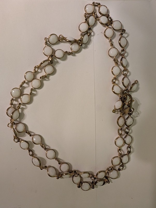 Vintage Gold Toned Two Sisters Necklace with White Enamel Stones