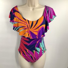 TRINA TURK Tropical Floral One Piece Swimsuit Sz 8 Medium Swim Vacation Beach
