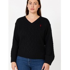 US Polo Ralph Lauren sweater black fisherman V-neck SZ LG