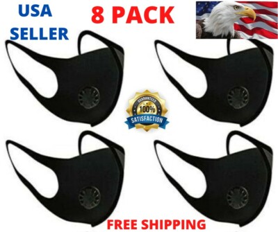 8 PACK FACE MASK REUSABLE/WASHABLE WITH AIR FILTER BREATHING VALVE