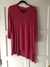 LOGO by Lori Goldstein, M, Regular Knit Top W/ Pointed Hem, Rose, 3/4 Sleeves
