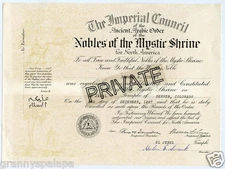 El Jebel Certificate - STUCKY Family, Denver, Colorado 1967 Certificate 