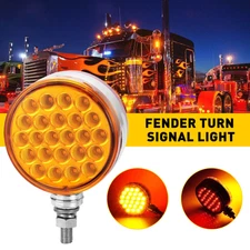 2X Dual Round Face Stud Mount Pedestal Cab Fender Turn Signal Light 48 LED Truck