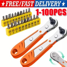 Ratcheting Right Angle Screwdriver Hex Drive 90 Degree Offset + 10pc Bits Set!