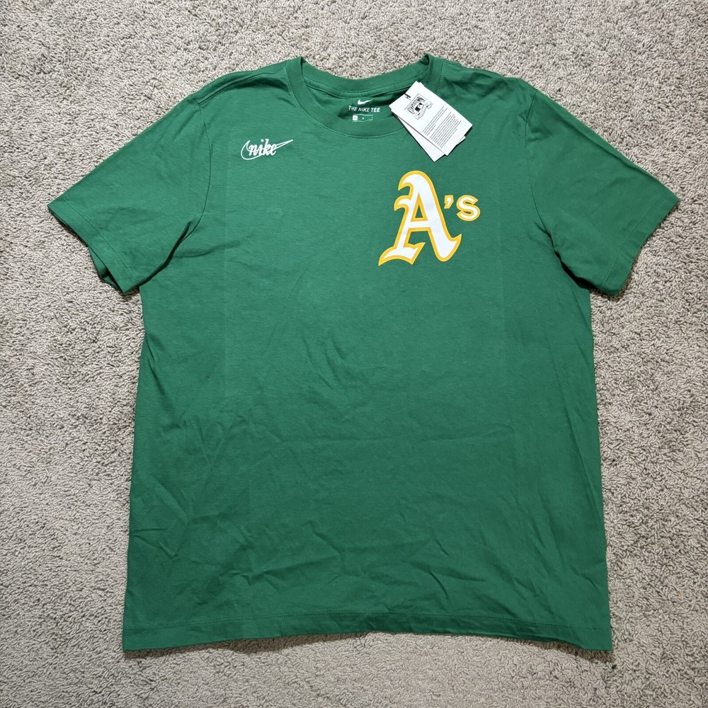 NWT Nike Cooperstown Collection Oakland Athletics Green Retro Logo Shirt Mens L