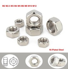 M2 M2.5 M3 M4 M5 M6 Hex Full Nut Hexagon Nuts for Screw Bolts, Ni-Plated Steel
