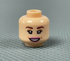 LEGO Light Nougat Female Minifigure Head Brown Eyebrows Magenta Lips Smile Teeth