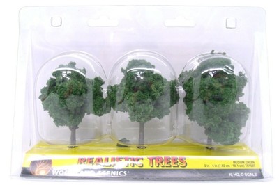 Woodland Scenics TR1507 3'' - 4'' Medium Green Realistic Trees  (Pack of 3)