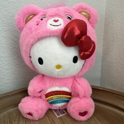 Hello Kitty And Friends x Care Bear 9  Plush Pink Rainbow Stuffed Animal Doll