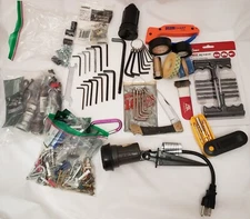 Tool Box Junk Drawer Lot Misc Hardware Allen Wrenches Tire Plug Kit Spike Light