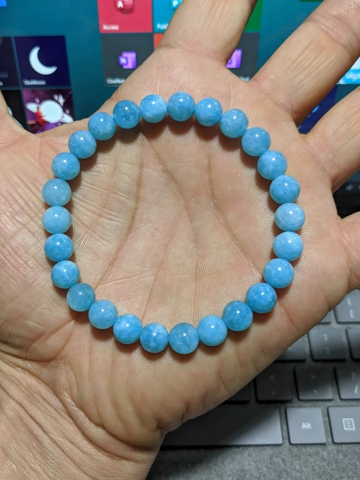 Calcedonia azul celeste (¡Excelente acabado!) Pulsera de cuentas hombre mujer 8 mm Foto 2 de 4