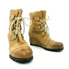 Sorel Joan of Arctic Wedge Tan Leather Boots Womens Size 8.5