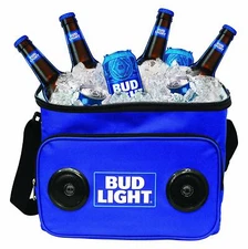 NEW Bud Light Blue Soft Cooler w/ Built in Bluetooth Speaker Portable 3.5mm jack
