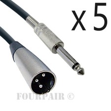5 Pack Lot 100ft XLR 3-Pin Male to 1/4" Mono Shielded Microphone Mic Audio Cable
