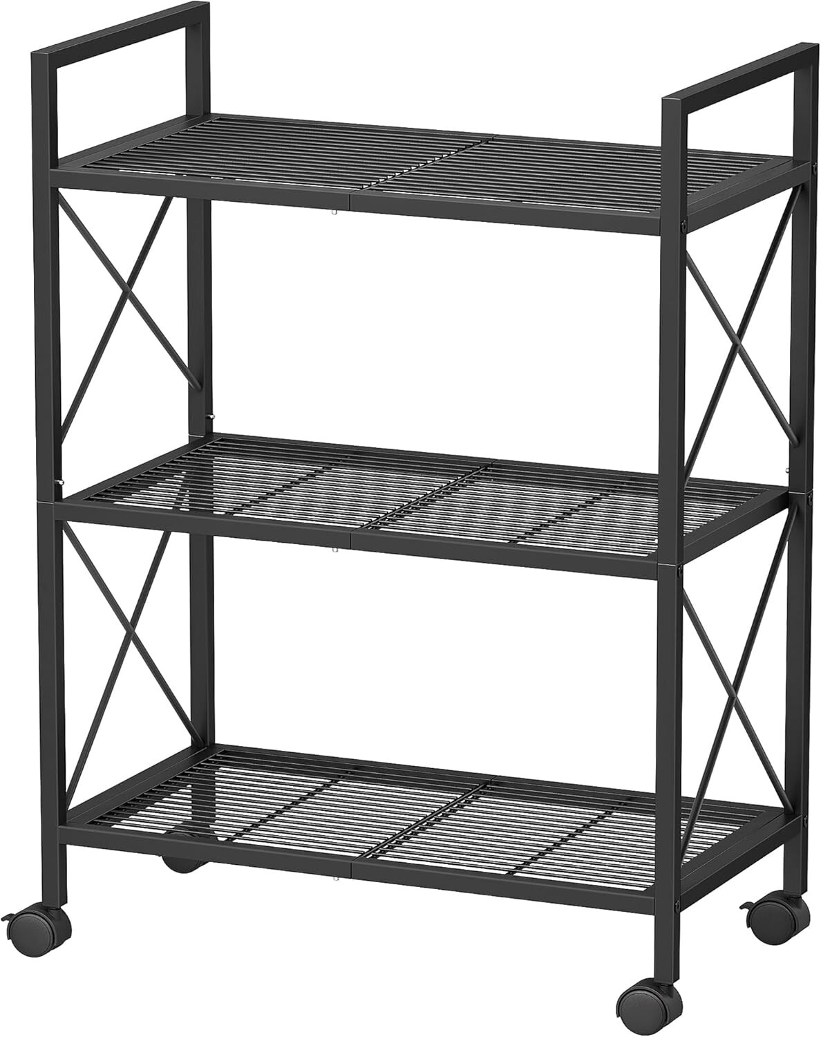 3-Tier Heavy Duty Metal Storage Rack with Wheels and Mesh Shelves