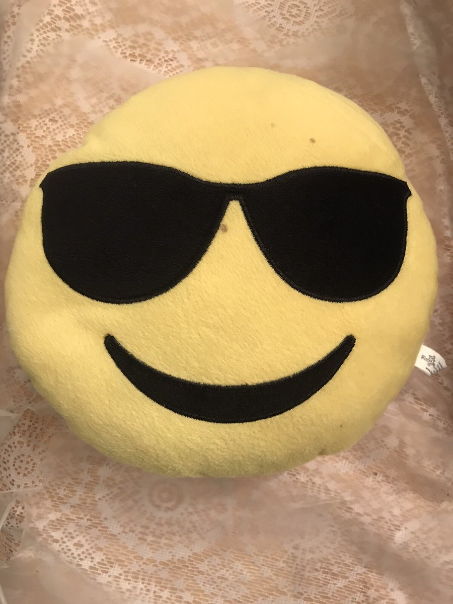 Emoji Round Yellow Pillow Face Black Glasses Smile Kids Decor