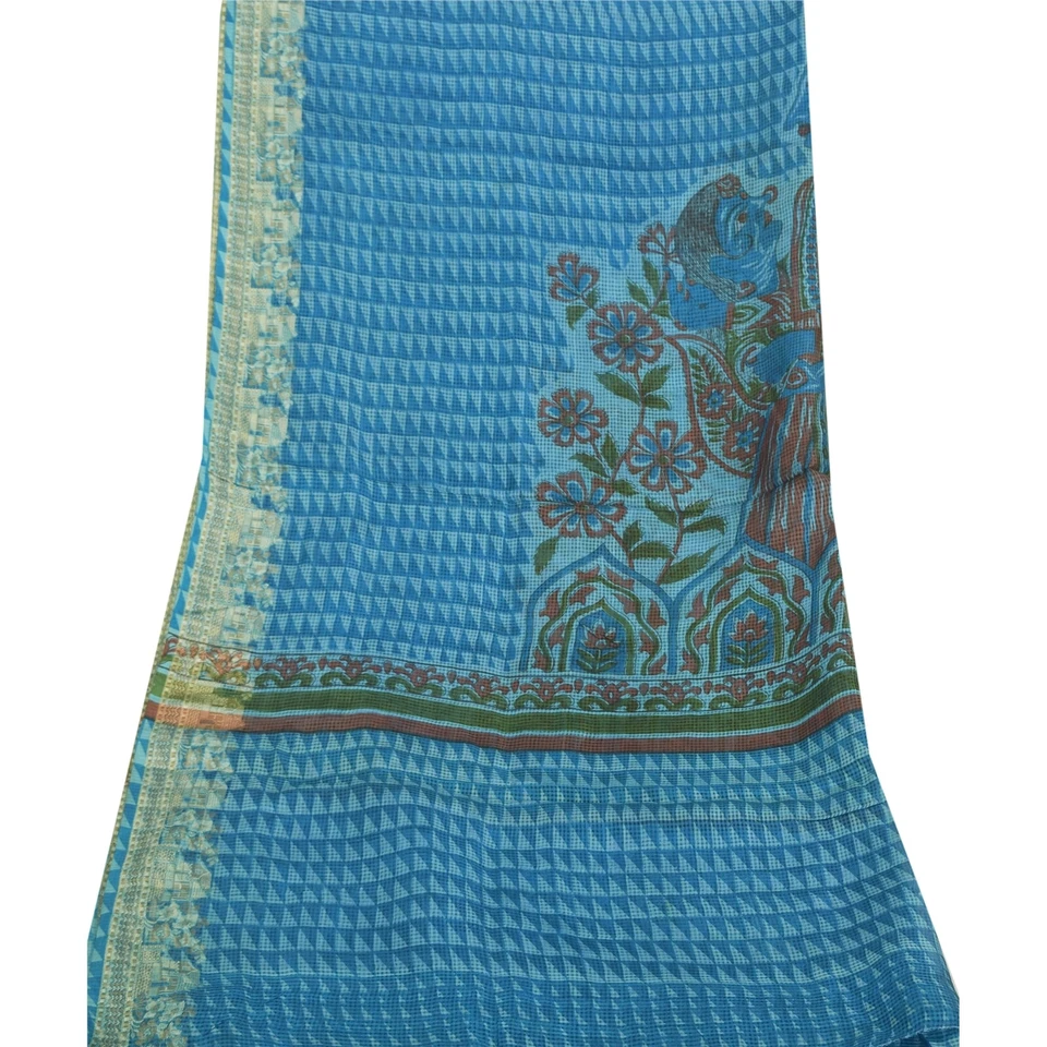 Sanskriti Nuevo 100% Pura Seda Tassar Estola Larga Dupatta Bufandas Impresas Con Tejido Foto 2 de 4