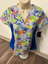 FLEX WOMENS SCRUB TOP SMALL YELLOW AN DBLUE