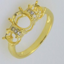 Sterling Silver Semi Mount Ring Setting Oval OV 8X6mm 6x4mm 3 Stones W