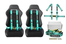2 X Tanaka Universal Mint Green 4 Point Buckle Racing Seat Belt Harness 2