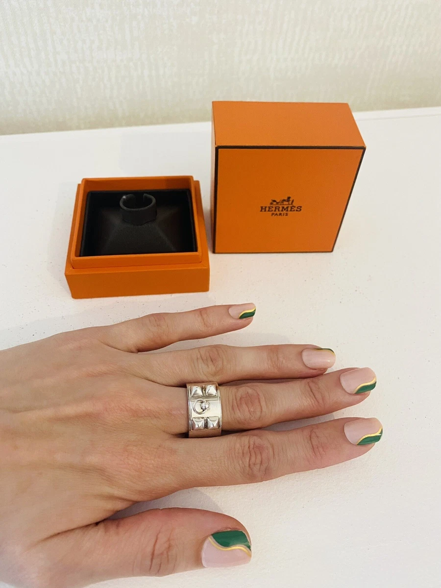 Authentic HERMES Collier de Chien Sterling Silver Ring With