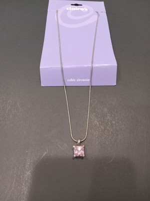 Claire's Rose Cubic Zirconia Square Pendant Necklace