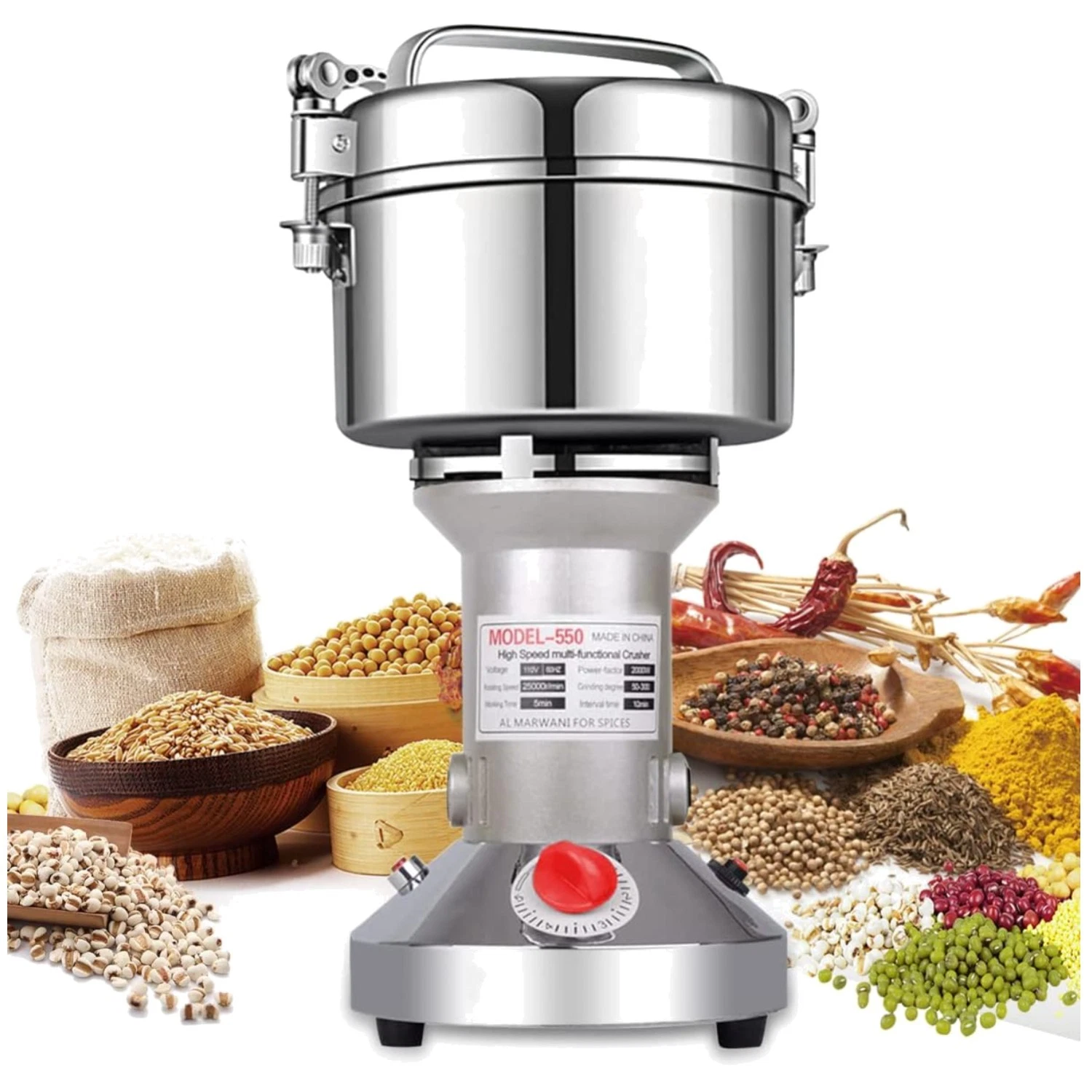 Stainless Steel Electric Herb Grinder - 2000W, 550g Capacity