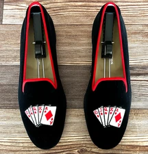 RARE! Men's $575 Stubbs & Wootton Black Velvet “POKER" Loafers Slippers Shoe 9.5