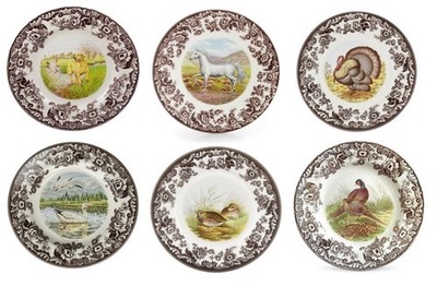Spode woodland set of 6 X dinner plates- 6 unique designs  +-----3704-----