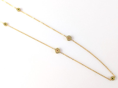 Enamel Evil Eye Station Necklace 585 Signed 14K Yellow Gold 16.5-17.25''