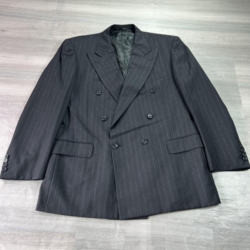 Hickey Freeman, Vintage Hickey Freeman Suit Jacket Mens 44 Wool Pinstripe Double Breasted USA