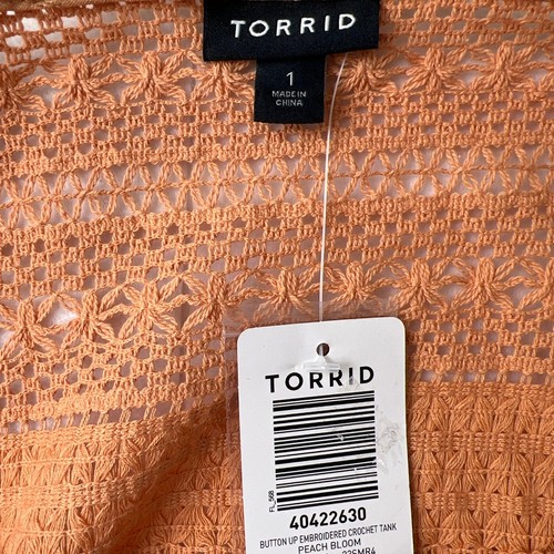 Torrid Peach Bloom Cotton Embroidered Crochet Tank Size 1 (1X - 14/16) NWT New - Picture 6 of 10