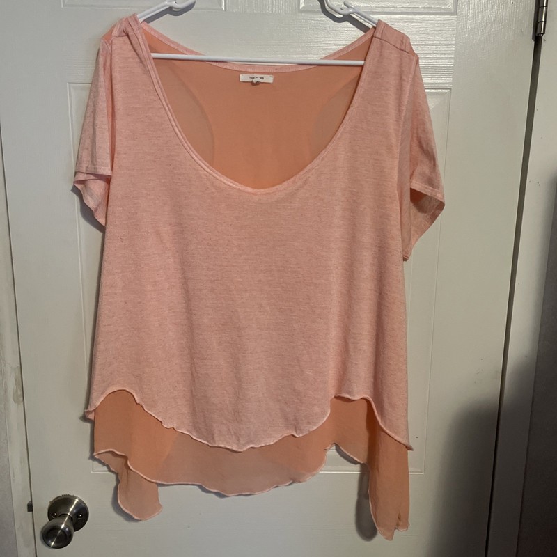 Maurices Top Womens Size XL Flowy Overlay Racerback Layer Poly/Linen Blouse Pink